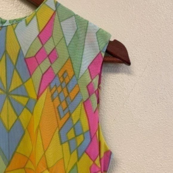 PRICE FIRM Vintage 70s Bright Multicolored Romper Skort Dress | Size L/XL - Picture 7 of 12